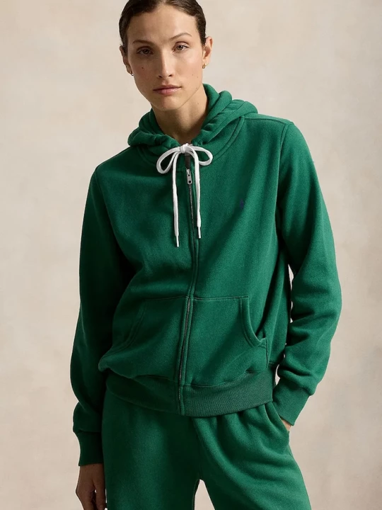 Obrázek produktu Polo Ralph Lauren rozepínací mikina s kapucí dámská s bavlnou zelená