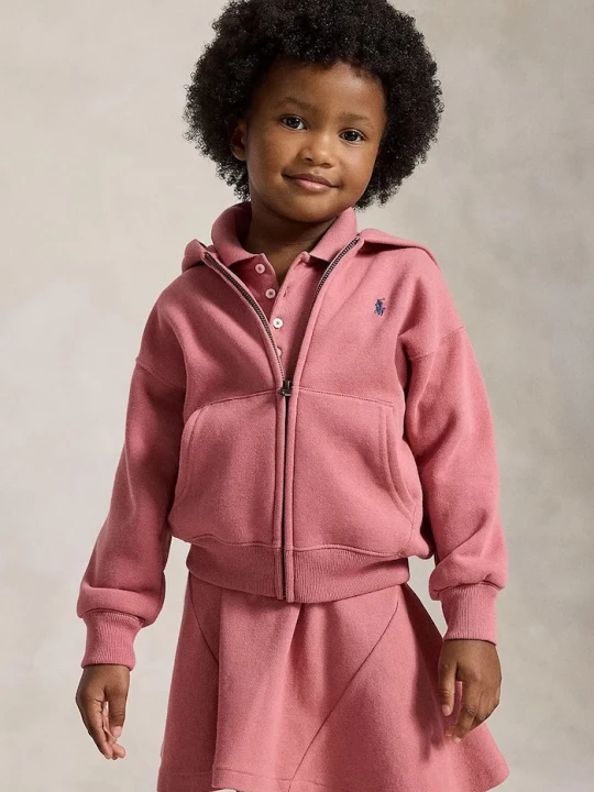 Obrázek produktu Polo Ralph Lauren rozepínací mikina s kapucí dětská s bavlnou růžová