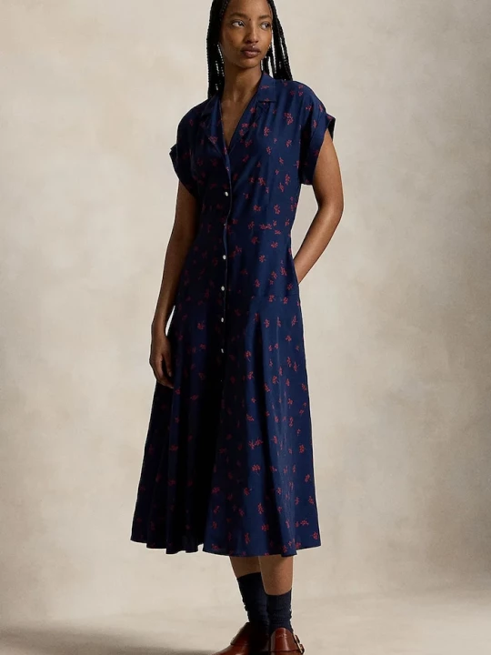 Obrázek produktu Polo Ralph Lauren rozšířené šaty z viskózy námořnická modř