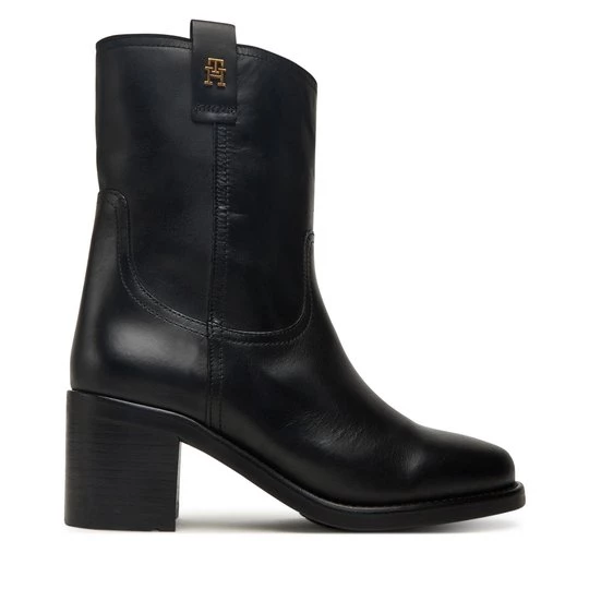Obrázek produktu Polokozačky Tommy Hilfiger Riding Lthr Mid Boot Block Heel FW0FW08776 Černá