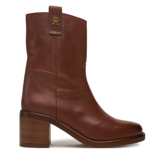 Obrázek produktu Polokozačky Tommy Hilfiger Riding Lthr Mid Boot Block Heel FW0FW08776 Hnědá