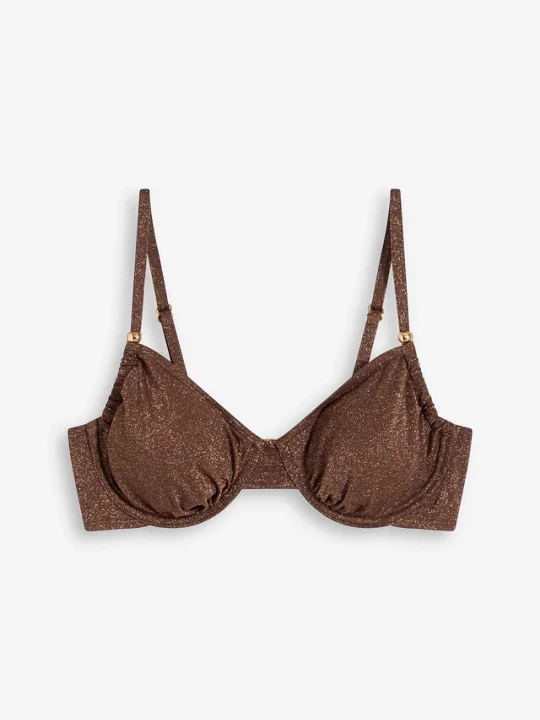 Obrázek produktu Połyskujący biustonosz bikini na fiszbinach BonPrix brązowy