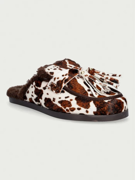 Obrázek produktu Posa pantofle dámské kožené Ranch Tassel Mule Cow Print hnědá