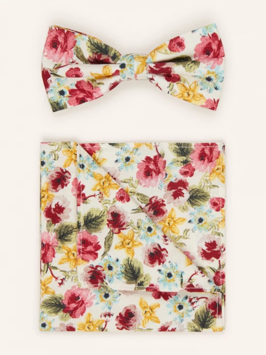 Obrázek produktu Prince Bowtie Sada: Motýlek A Kapesníček Do Náprsní Kapsy krémová / červená