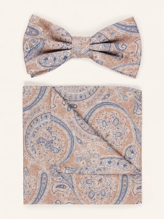 Obrázek produktu Prince Bowtie Sada: Motýlek A Kapesník béžová / tmavě modrá / bílá