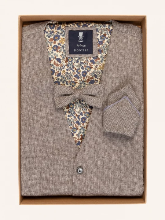 Obrázek produktu Prince Bowtie Sada: Obleková Vesta, Motýlek A Kapesníček Do Náprsní Kapsy béžová
