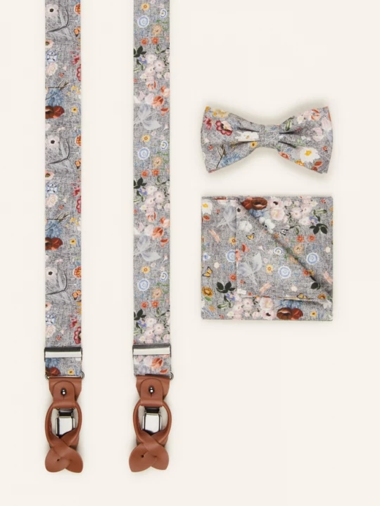 Obrázek produktu Prince Bowtie Sada: Šle, Motýlek A Kapesníček Do Náprsní Kapsy šedá
