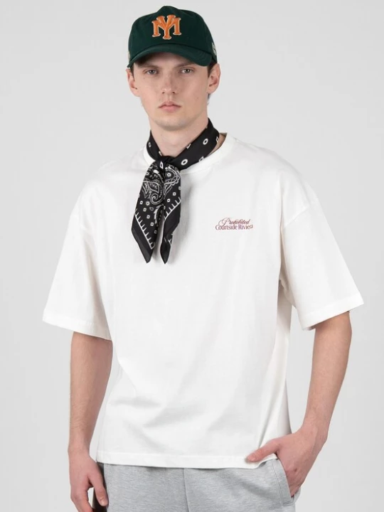 Obrázek produktu Prohibited Tričko 'Courtside Riviera' tmavě zelená / oranžová / černá / offwhite