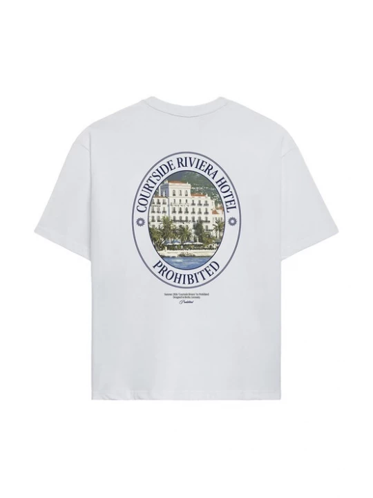 Obrázek produktu Prohibited Tričko 'Riviera Hotel' světle béžová / modrá / jedle / offwhite