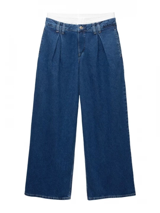 Obrázek produktu Pull&Bear Džíny se sklady v pase tmavě modrá / bílá