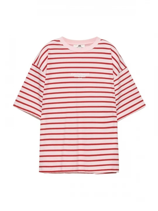 Obrázek produktu Pull&Bear Oversized tričko 'PACIFIC RAYAS' ohnivá červená / pastelově červená / bílá