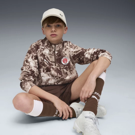Obrázek produktu PUMA FC St. Pauli Pre-match Quarter-Zip Top Youth, Clothing, Espresso Brown/White
