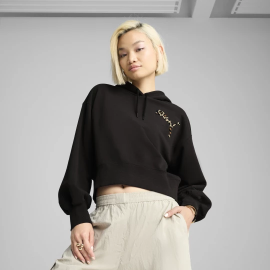 Obrázek produktu PUMA LEO LUXE Relaxed Cropped Hoodie Women, Clothing, Black