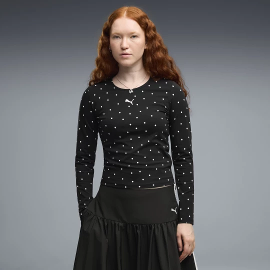 Obrázek produktu PUMA Long Sleeve Polka-Dot Baby Tee Women, Clothing, Black