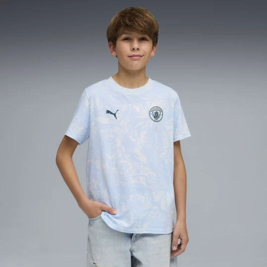 Obrázek produktu PUMA Manchester City FtblCulture All-Over Print Tee Youth, Clothing, Sea Glass/Tropical Blue