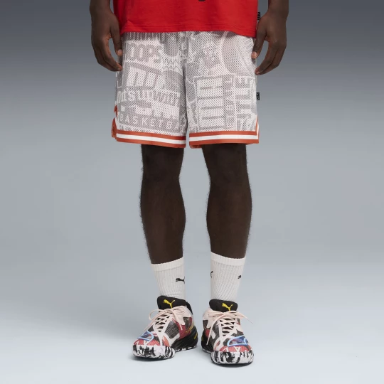 Obrázek produktu PUMA Out Of Practice Relaxed Basketball Shorts Men, Men, Gray Echo/Amarena/Aop šedá