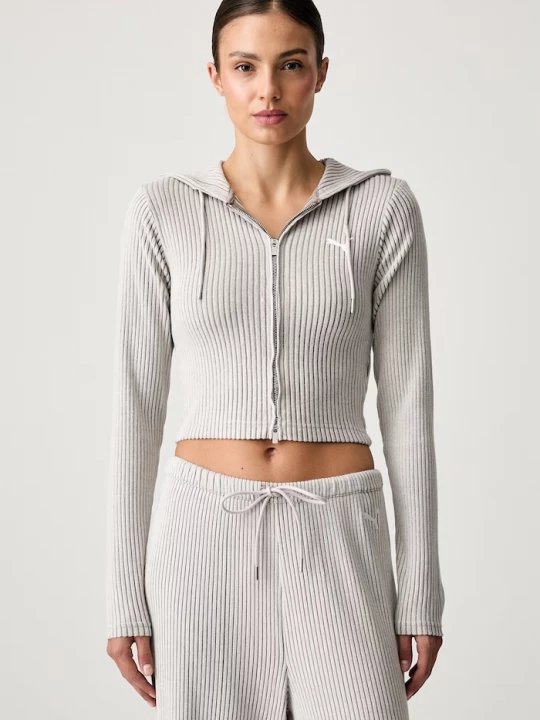 Obrázek produktu Puma rozepínací mikina s kapucí dámská Essentials Ribbed béžová