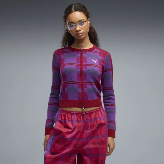 Obrázek produktu PUMA T7 Tartan Slim Knitted Cardigan Women, Clothing, Garnet Glow