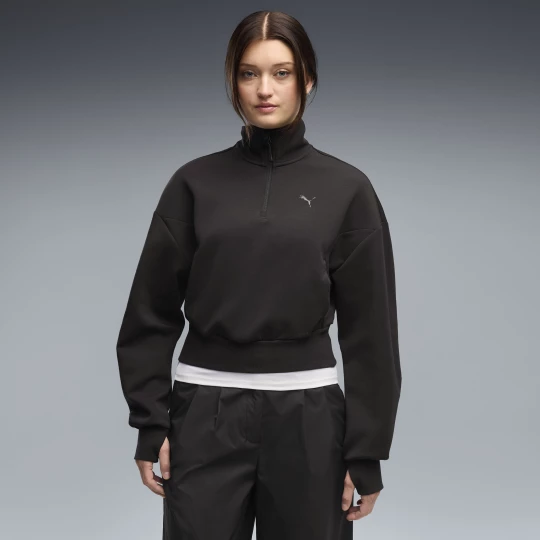 Obrázek produktu PUMATECH SENSE Balloon Sleeve Half-Zip Crew Sweatshirt Women, Clothing, Black