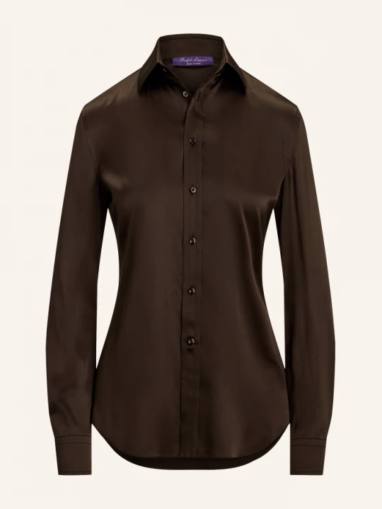 Obrázek produktu Ralph Lauren Collection Košilová Halenka S Hedvábím tmavě hnědá
