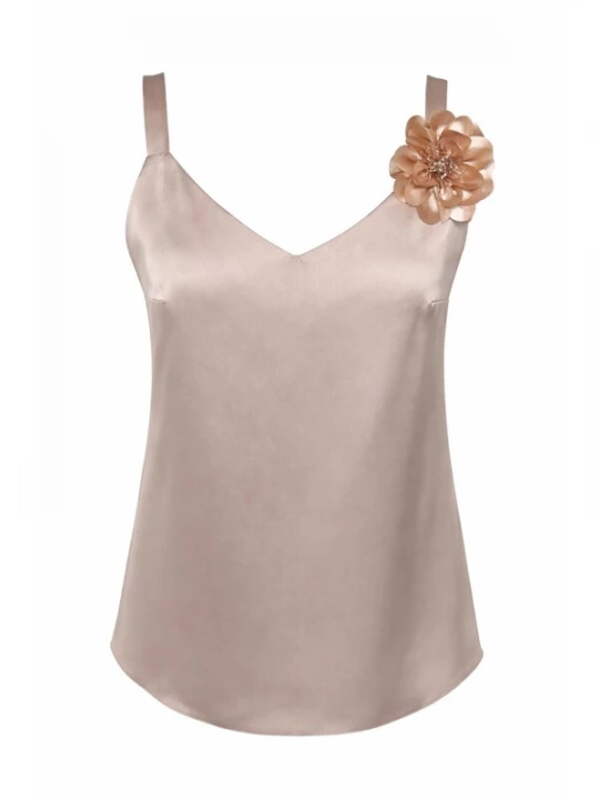 Obrázek produktu REGINA FASHION Top 'V-Neck Satin Top with 3D Flower Detail' béžová