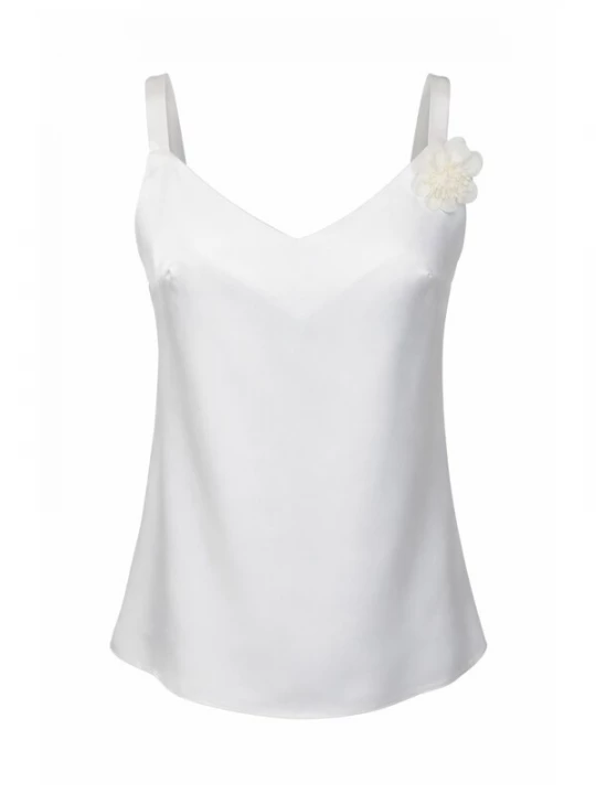 Obrázek produktu REGINA FASHION Top 'V-Neck Satin Top with 3D Flower Detail' bílá