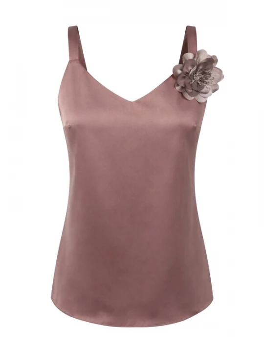 Obrázek produktu REGINA FASHION Top 'V-Neck Satin Top with 3D Flower Detail' pink