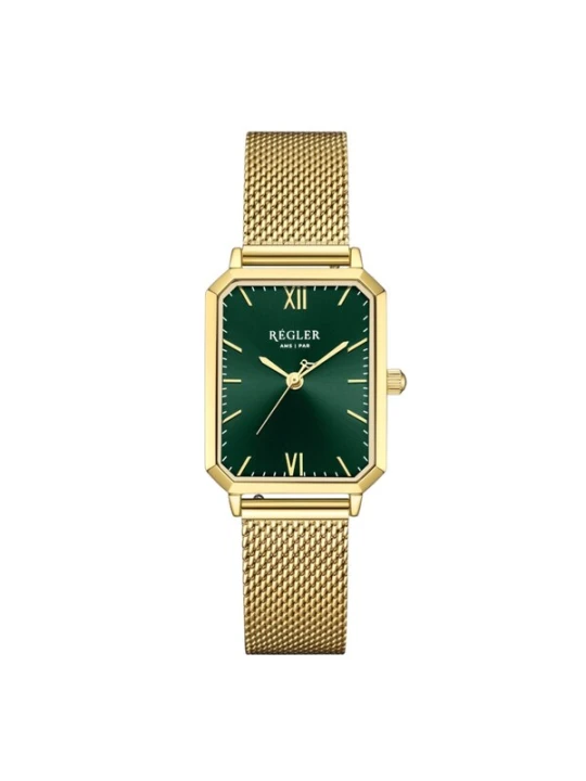 Obrázek produktu Régler Analogové hodinky 'Régler Élégance Mesh Gold - Green' zlatá / tmavě zelená
