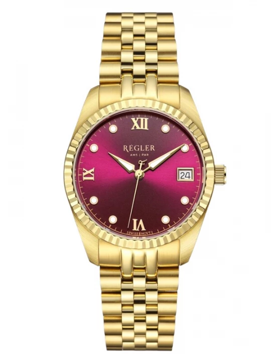 Obrázek produktu Régler Analogové hodinky 'Régler Liberté Steel Gold - Burgundy' zlatá