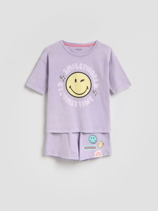 Obrázek produktu Reserved - Bavlněná pyžamová souprava SmileyWorld® - levandulová