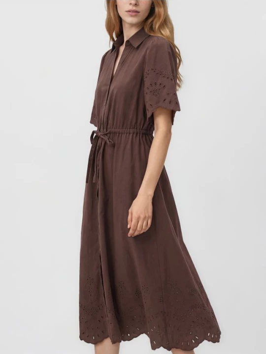 Obrázek produktu Reserved - Bavlněné šaty s ažurovými vsadkami - tmavě hnědá