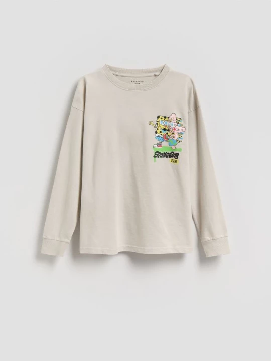 Obrázek produktu Reserved - Bavlněné tričko s dlouhým rukávem SpongeBob - světle šedá