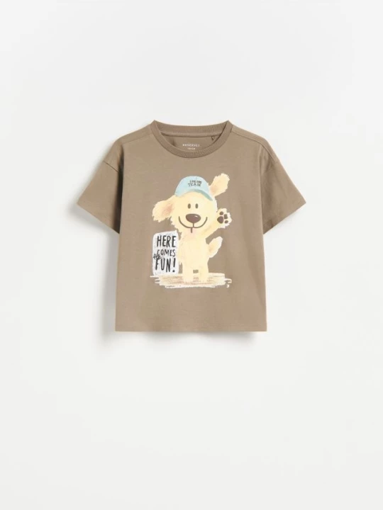 Obrázek produktu Reserved - Bavlněné tričko s potiskem - hnědá
