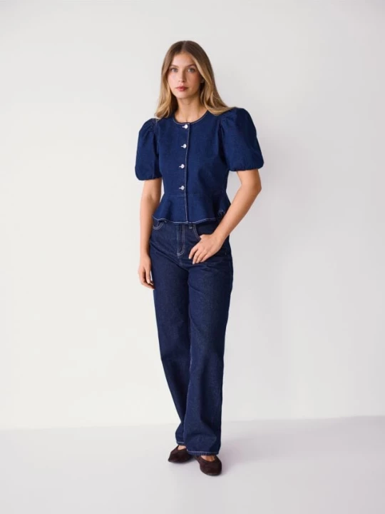 Obrázek produktu Reserved - Džínová halenka s volánkem peplum - tmavomodrá