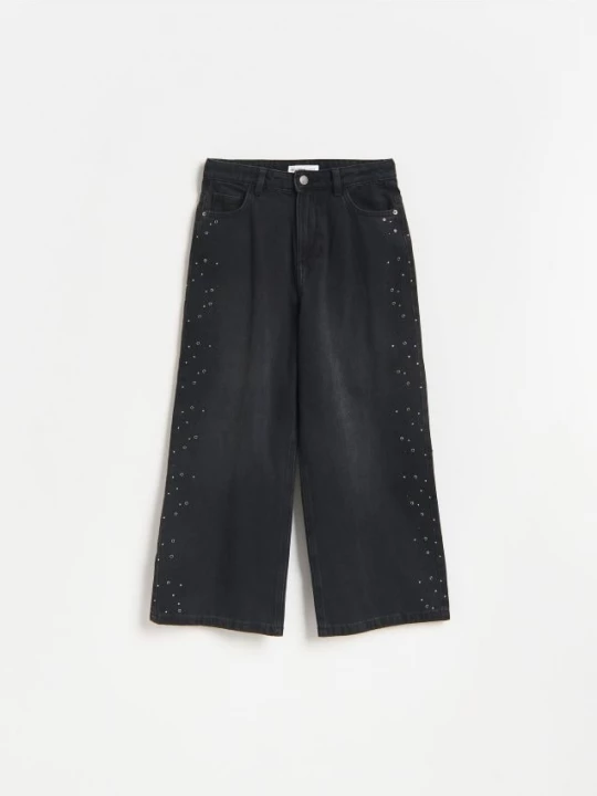 Obrázek produktu Reserved - Džíny wide-leg s aplikacemi - černý