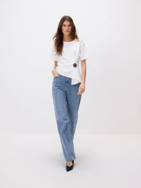 Obrázek produktu Reserved - Džíny wide-leg s aplikacemi - modrá