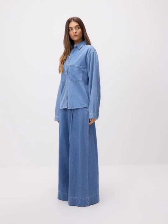 Obrázek produktu Reserved - Džíny wide leg s prošitím - modrá