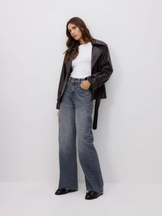 Obrázek produktu Reserved - Džíny wide leg s prošitím - šedá