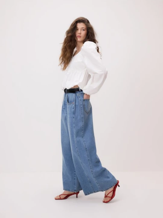 Obrázek produktu Reserved - Džíny wide leg se záložkami - modrá