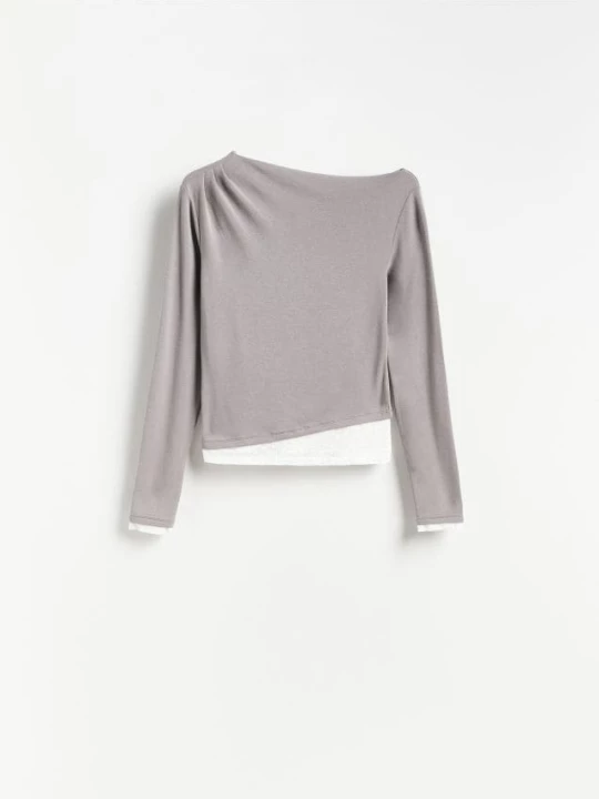 Obrázek produktu Reserved - Halenka s krajkovým lemem - středně šedá