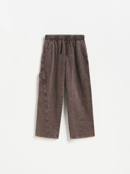 Obrázek produktu Reserved - Kalhoty wide leg s efektem seprání - hnědá