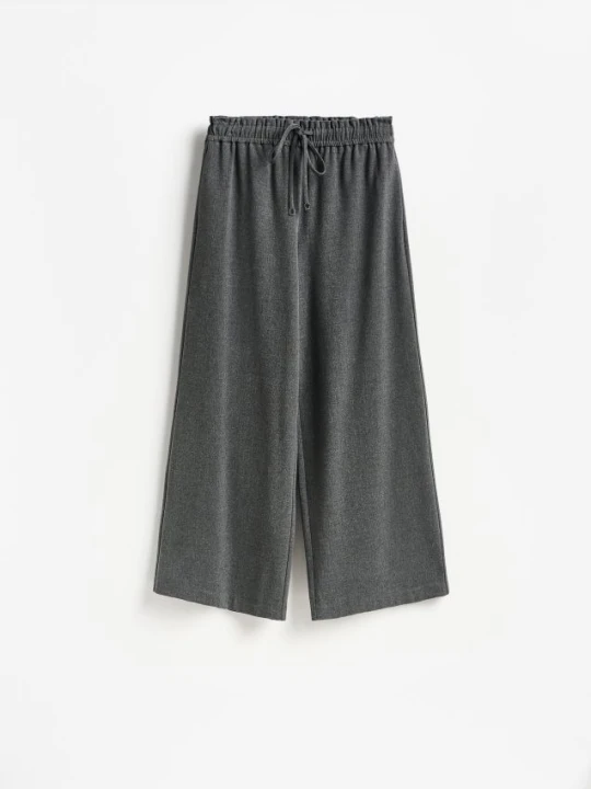 Obrázek produktu Reserved - Kalhoty wide leg s vázáním - tmavě šedá