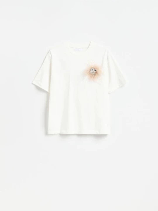 Obrázek produktu Reserved - LADIES` T-SHIRT & BROOCH - bílá