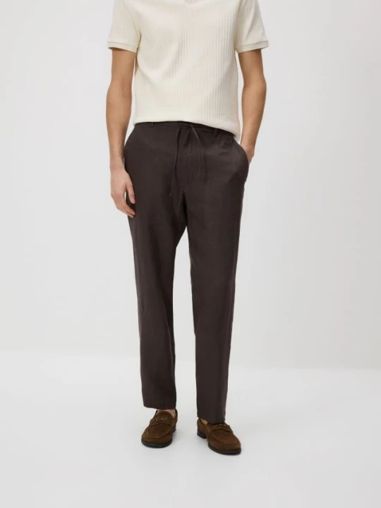 Obrázek produktu Reserved - Lněné chino kalhoty straight - tmavě hnědá