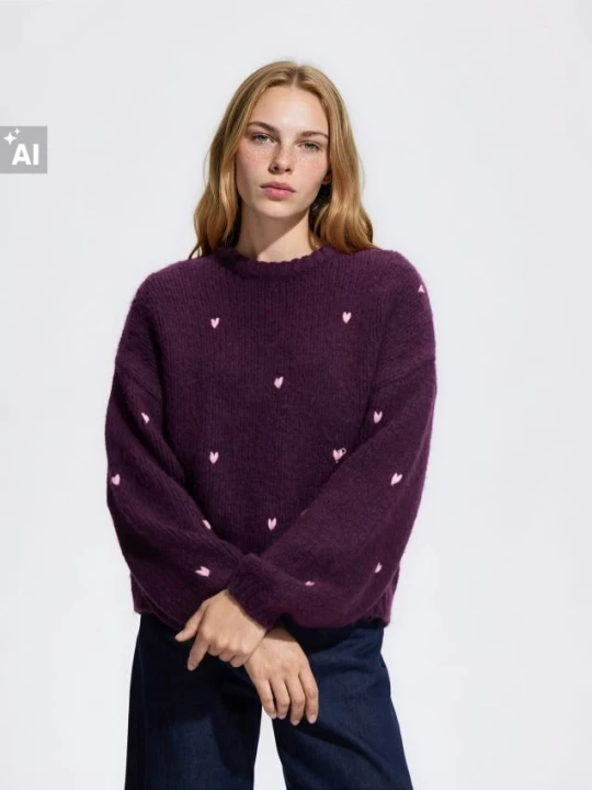 Obrázek produktu Reserved - Oversize svetr se srdíčky - vícebarevná