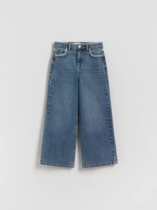 Obrázek produktu Reserved - Super wide leg džíny s krajkou - tmavomodrá