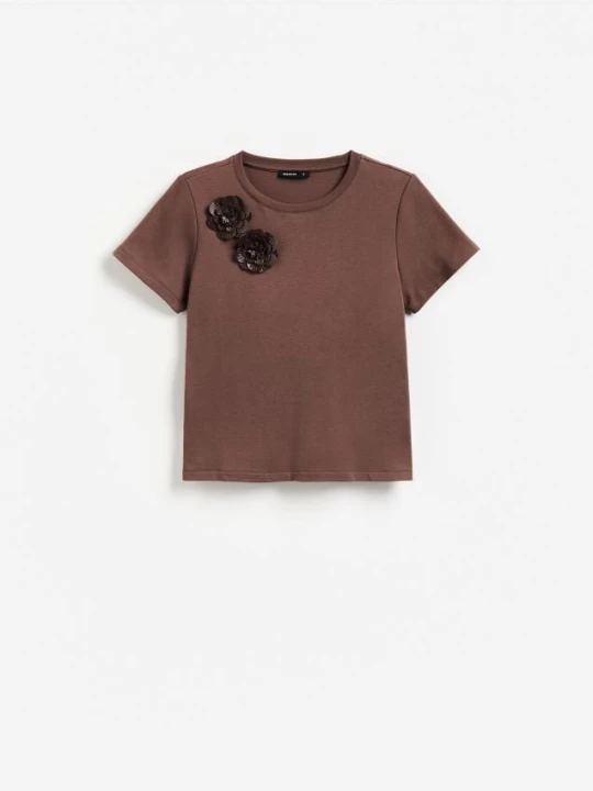 Obrázek produktu Reserved - T‑shirt s dekorativními aplikacemi - tmavě hnědá