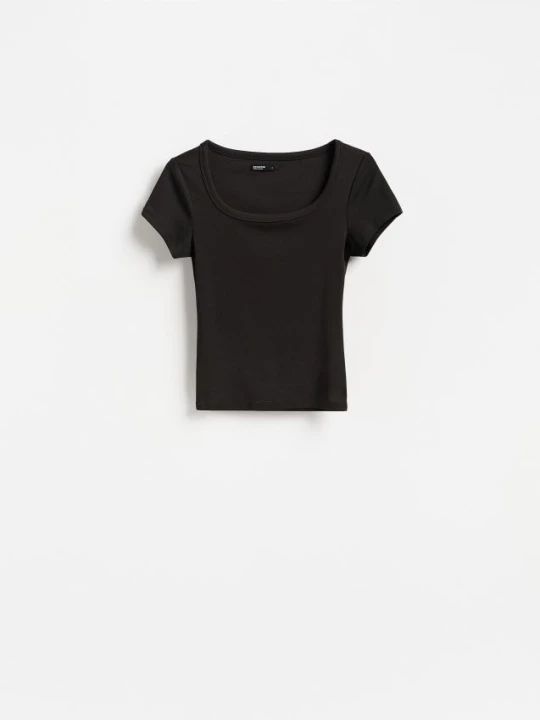 Obrázek produktu Reserved - Tričko slim fit s modalem - tmavě hnědá