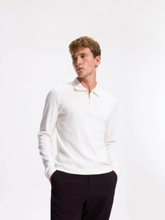 Obrázek produktu Reserved - Žebrované slim polo tričko - krémová