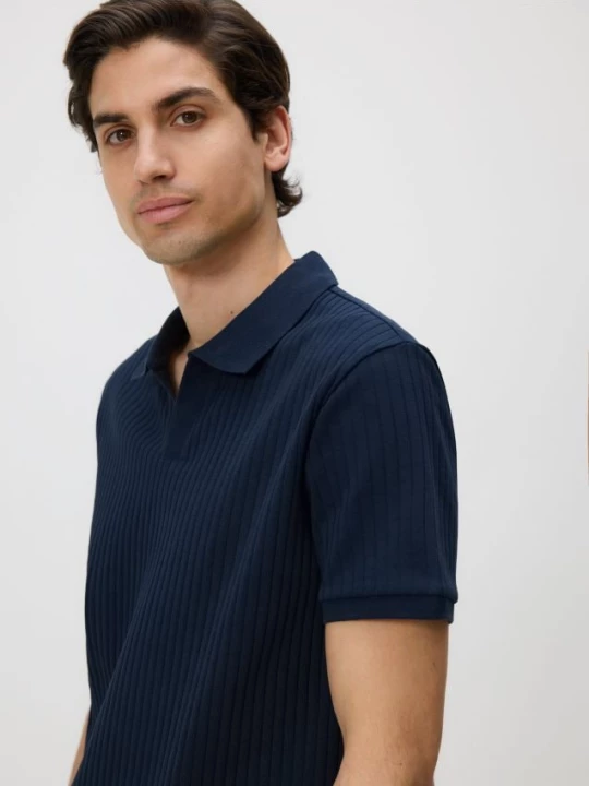 Obrázek produktu Reserved - Žebrované slim polo tričko - tmavomodrá